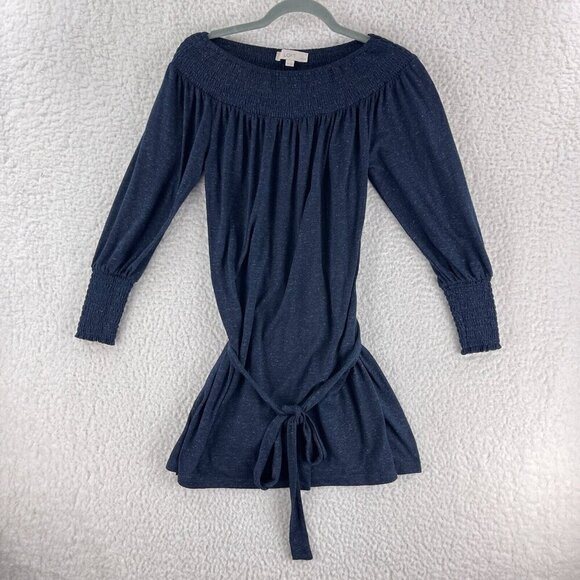 LOFT Blue Smocked Off The Shoulder Dress Womens Long Sleeve Pullover Size‎ SP - Picture 1 of 16